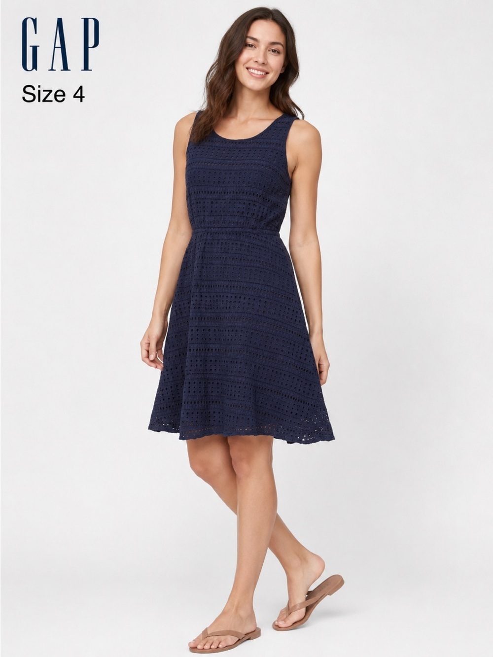 GAP Navy Blue Eyelet Sleeveless Fit & Flare Dress/size 4